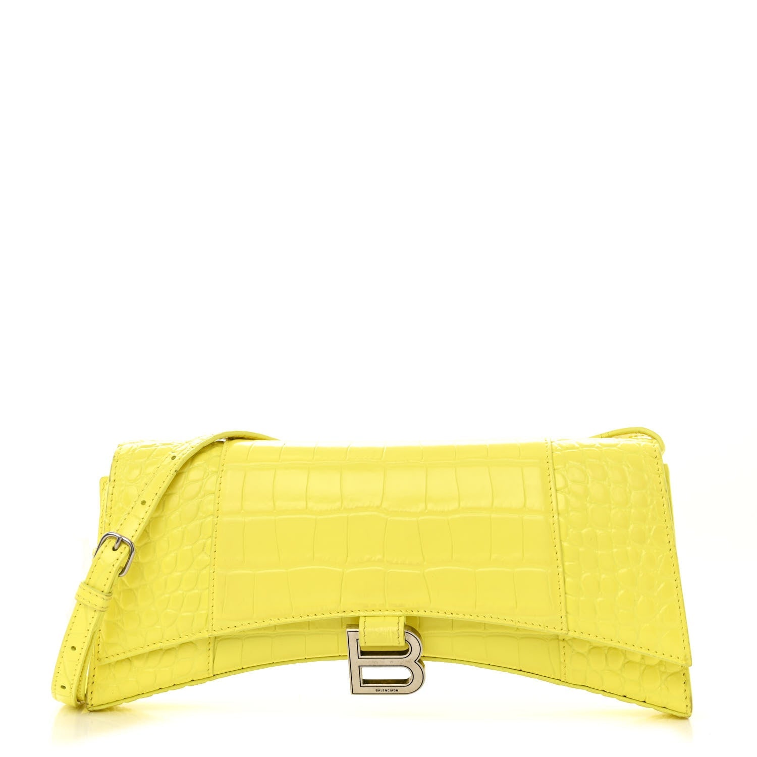 Shiny Calfskin Crocodile Embossed Hourglass Stretch Sling Shoulder Bag Yellow