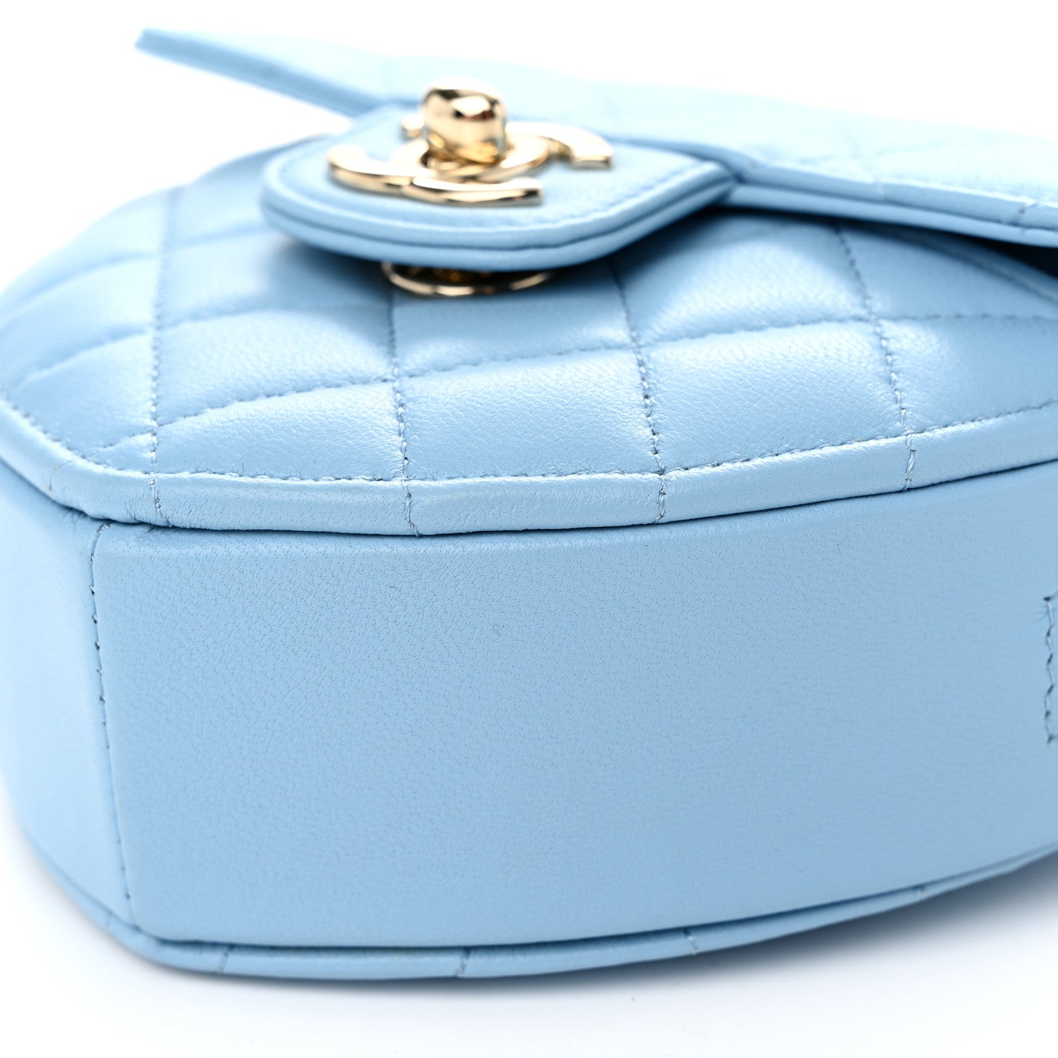 Lambskin Quilted CC In Love Heart Clutch With Chain Light Blue