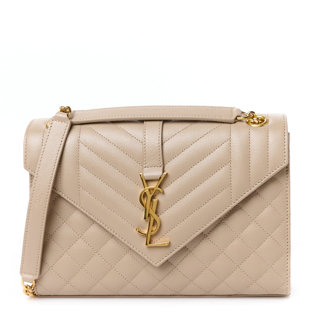Grain De Poudre Textured Mixed Matelasse Medium Triquilt Monogram Satchel Dark Beige