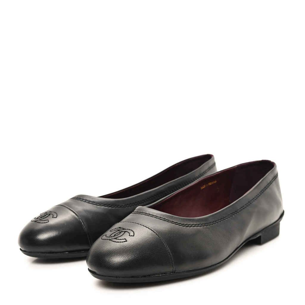 Lambskin Cap Toe CC Uniform Ballerina Flats 39 Black