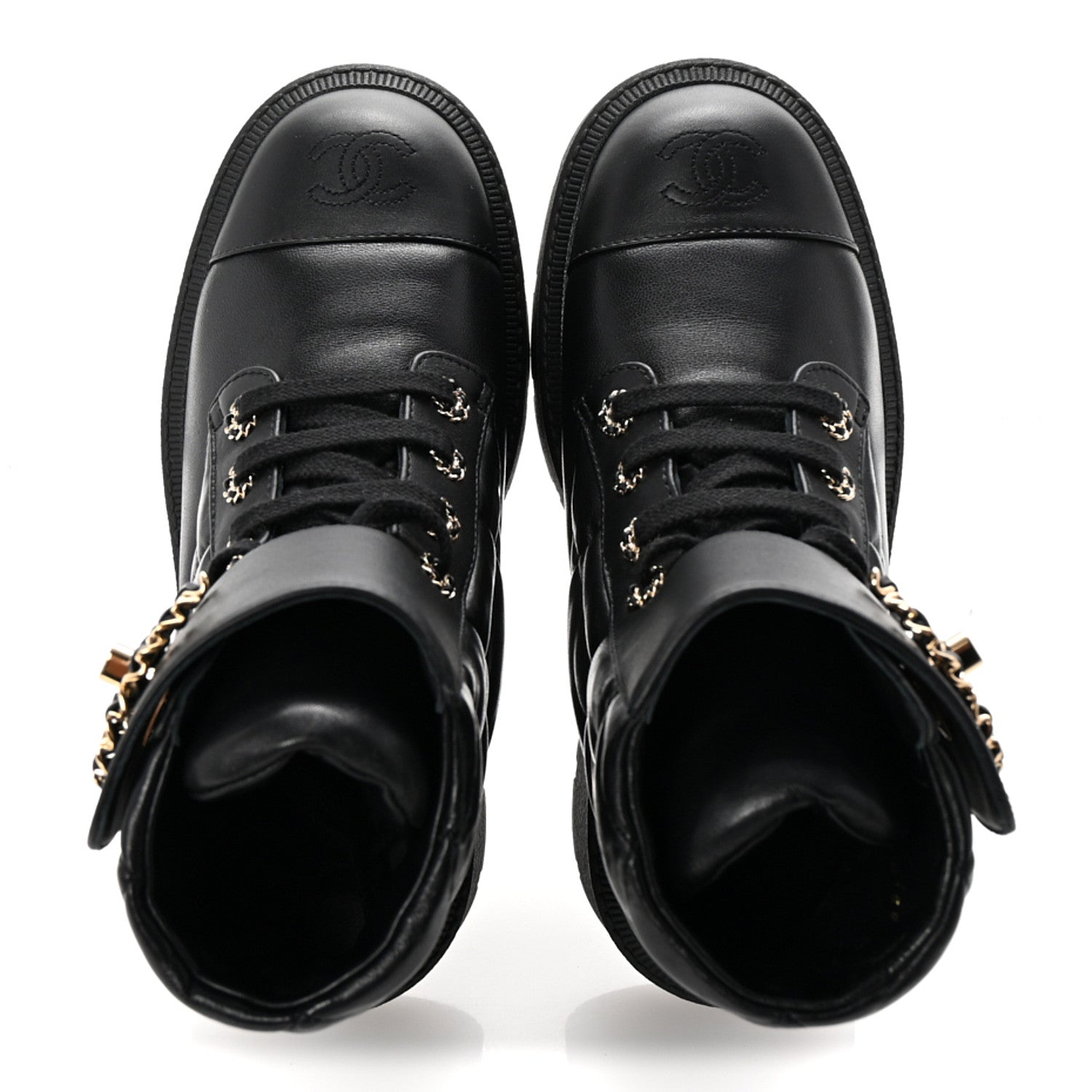 Lambskin Calfskin Quilted Lace Up Combat Boots 37 Black