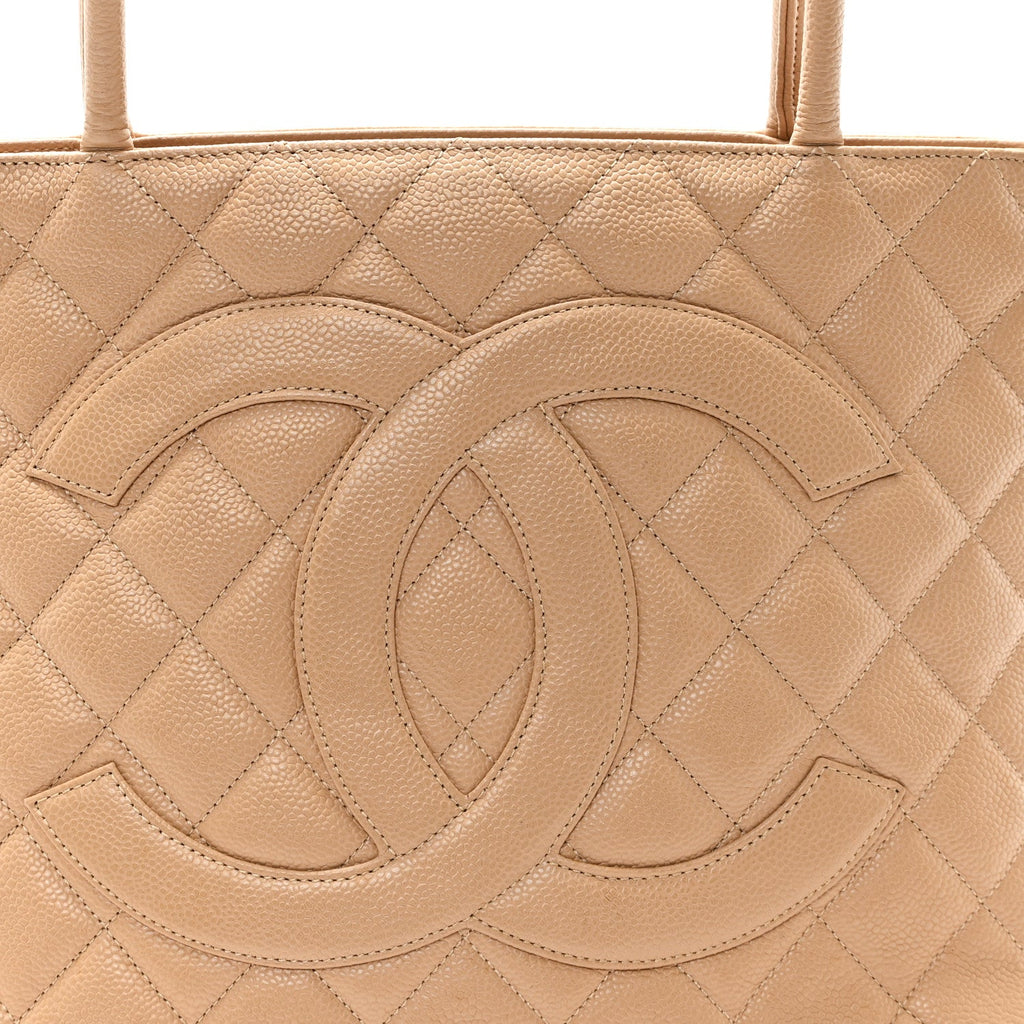 Caviar Quilted Medallion Tote Beige