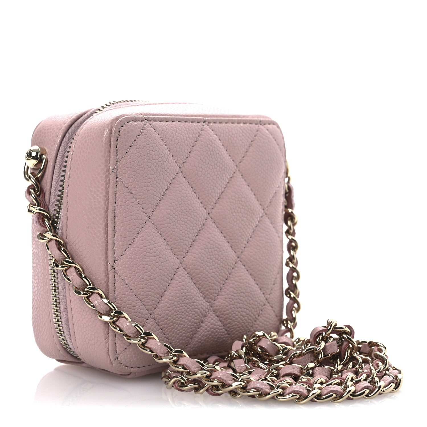 Caviar Quilted Clutch With Chain Light Pink