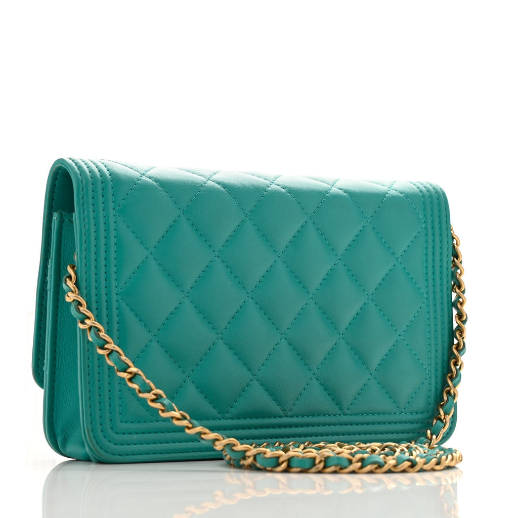 Lambskin Quilted Boy Wallet On Chain WOC Turquoise
