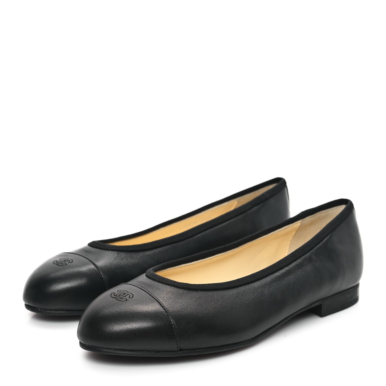 Lambskin Cap Toe Ballerina Flats 36.5 Black