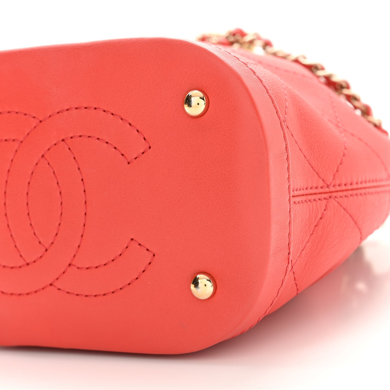 Calfskin Stitched Mini Drawstring CC Bag Red