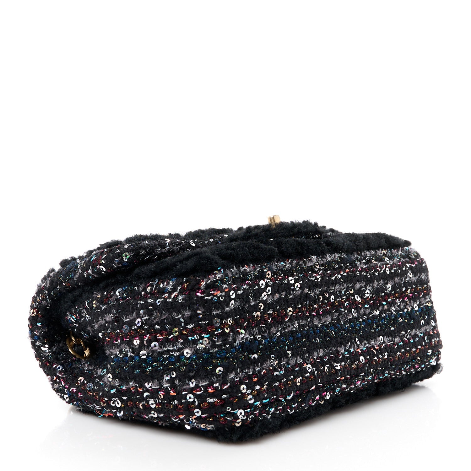 Shearling Sheepskin Tweed Quilted Single Flap Black