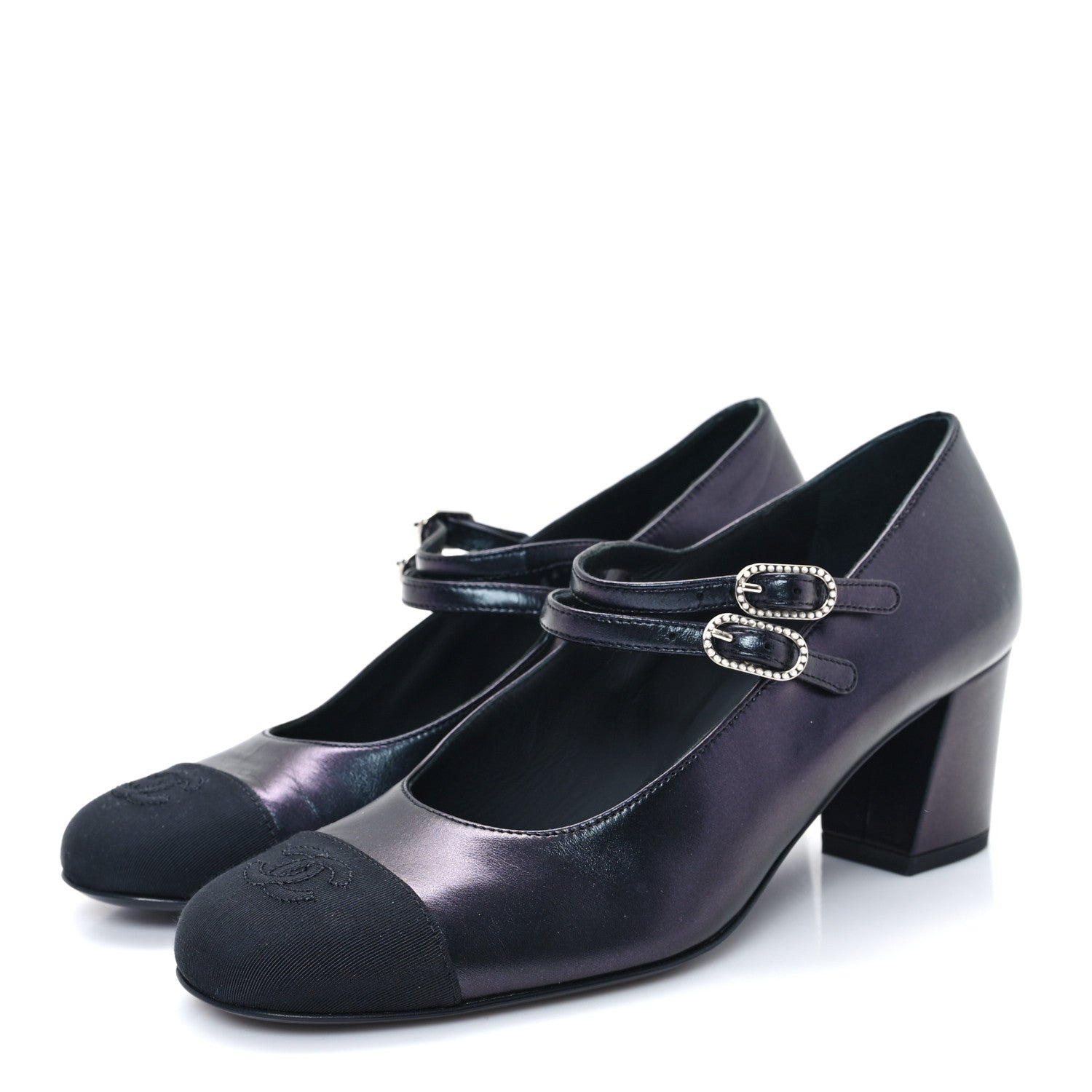 Iridescent Lambskin Grosgrain Pearl Mary Jane Pumps 38 Black