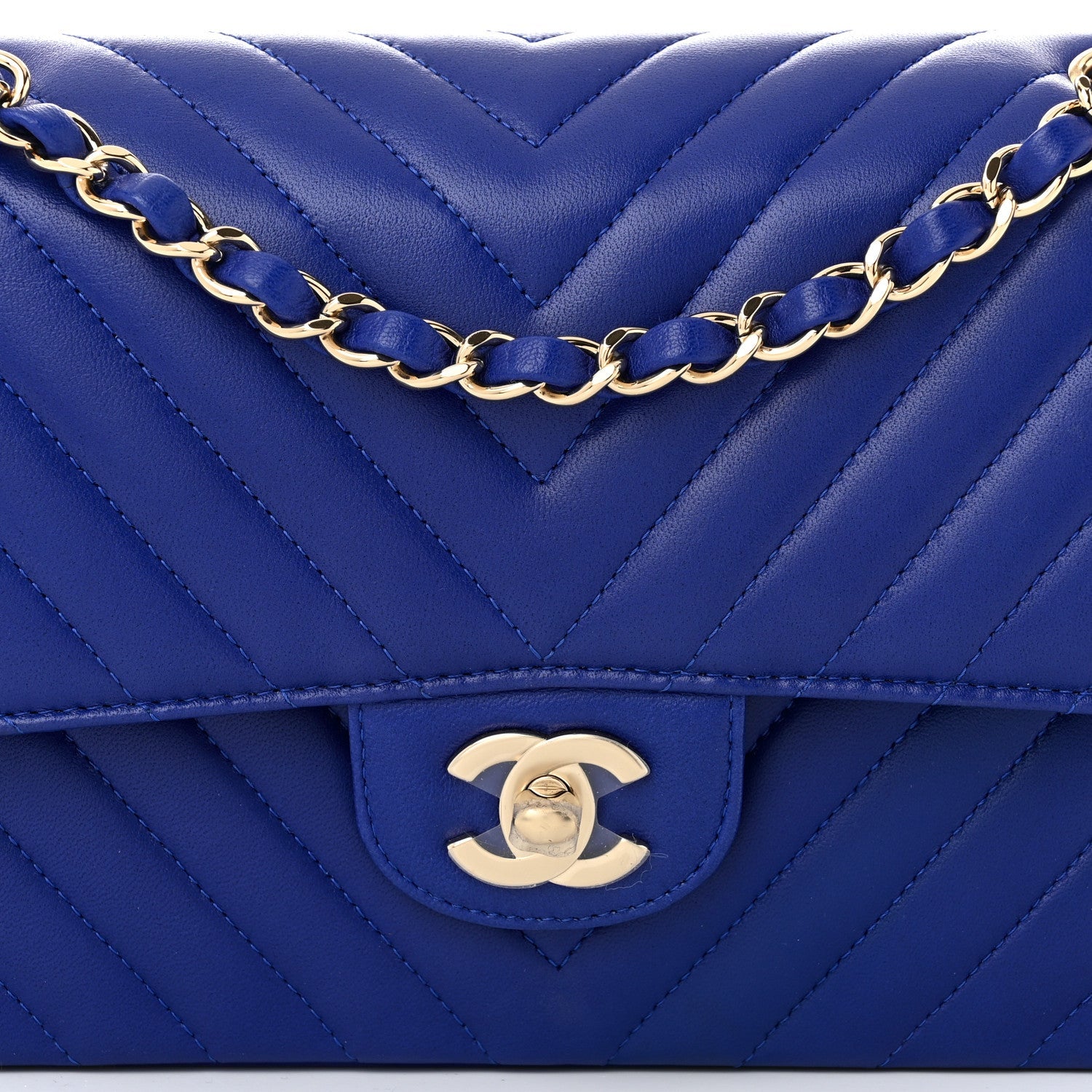 Lambskin Chevron Quilted Medium Double Flap Blue
