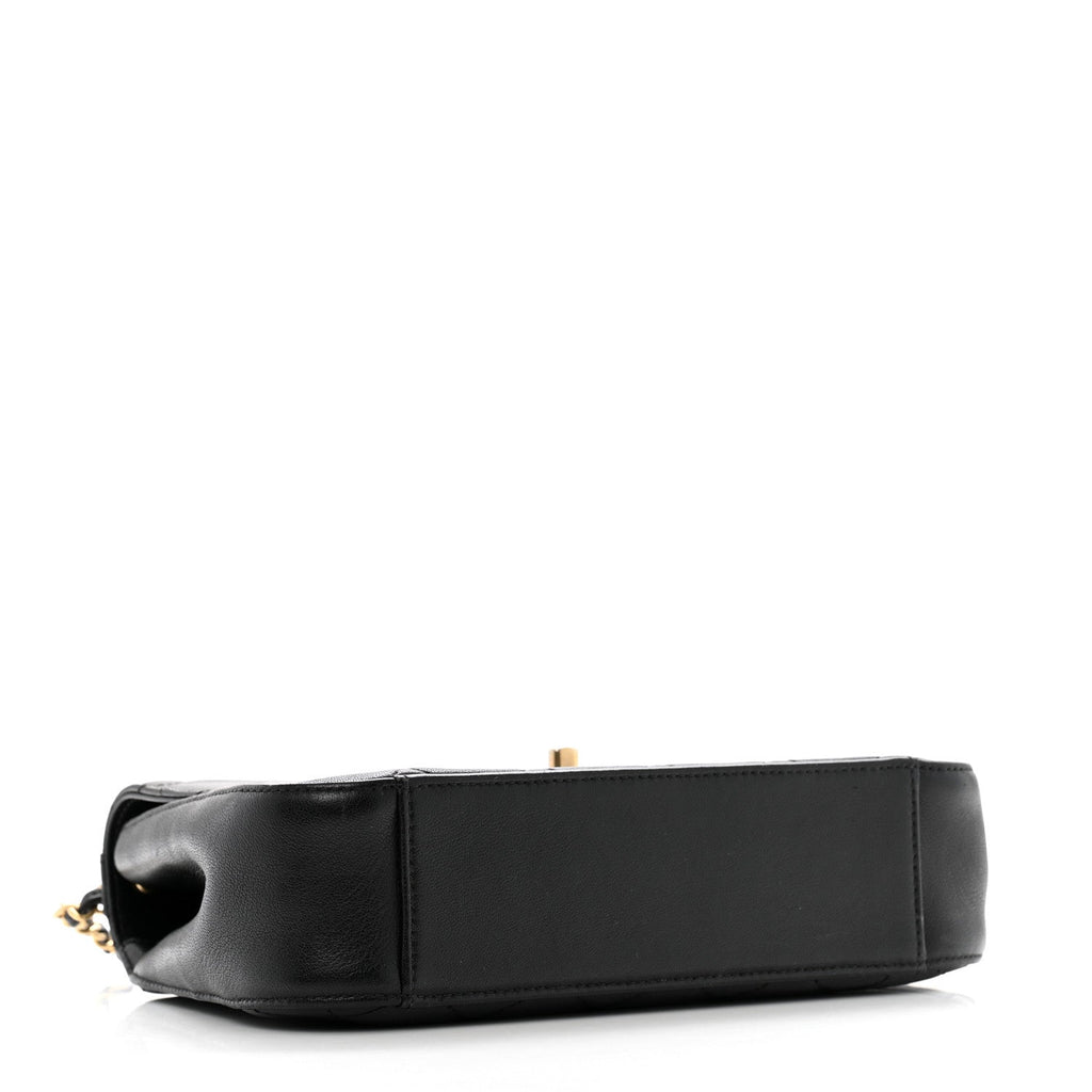 Lambskin Quilted Small Chain Infinity Top Handle Flap Black