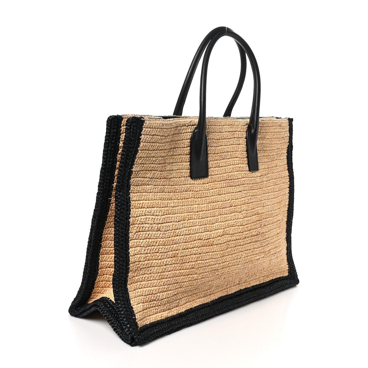 Raffia Calfskin Rive Gauche Tote Naturale Black