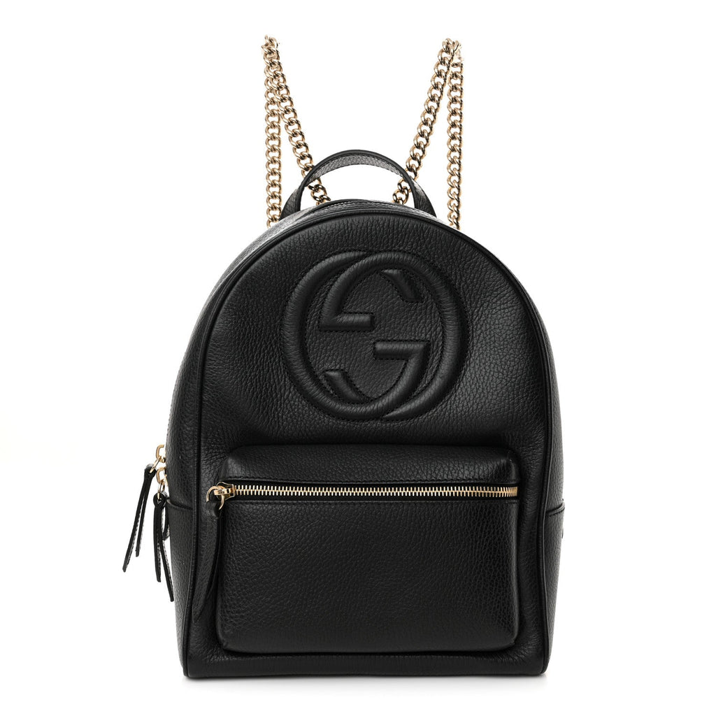 Pebbled Calfskin Soho Chain Backpack Black