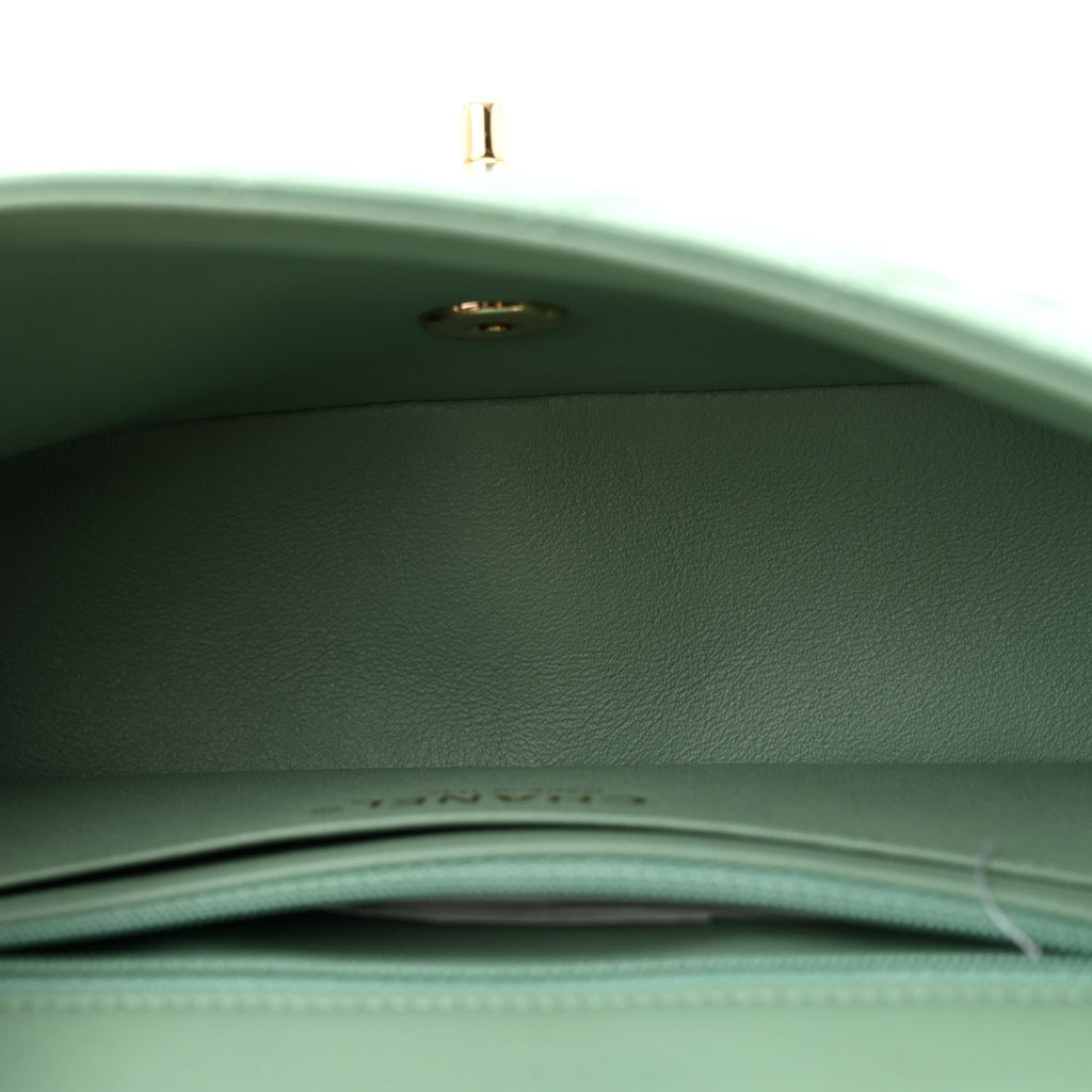 Lambskin Quilted Mini Rectangular Flap Light Green