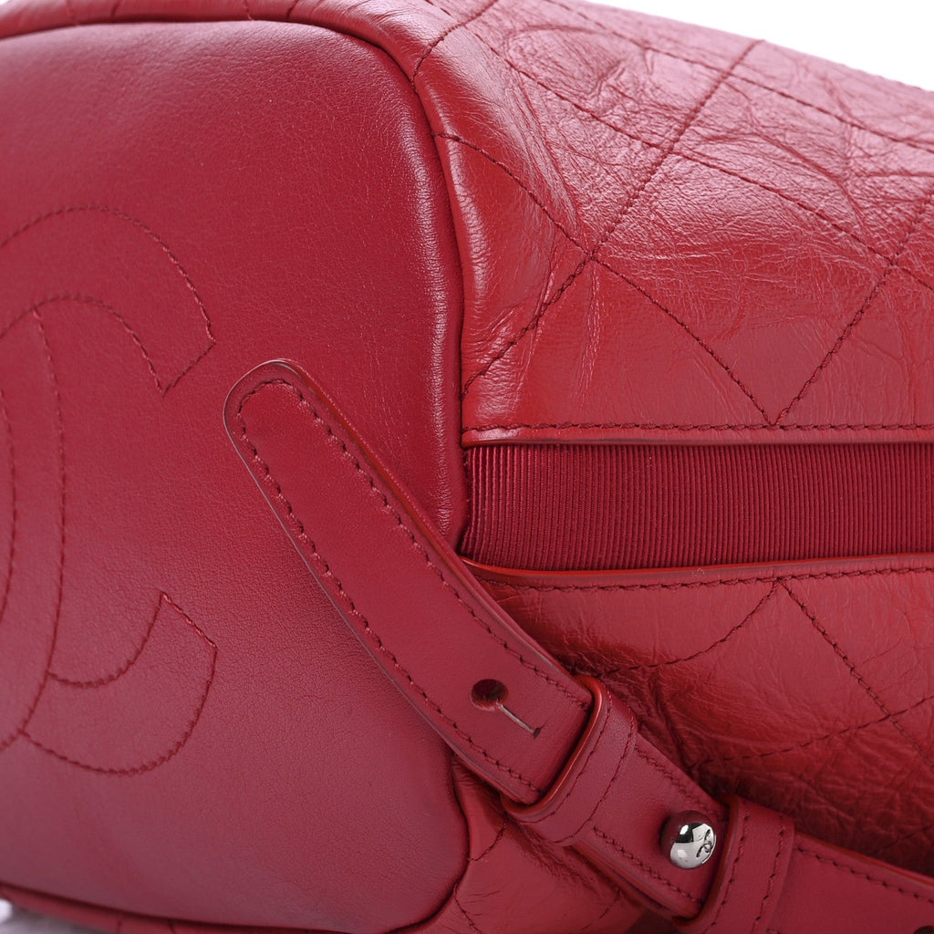Crumpled Grained Calfskin Quilted Backpack Red