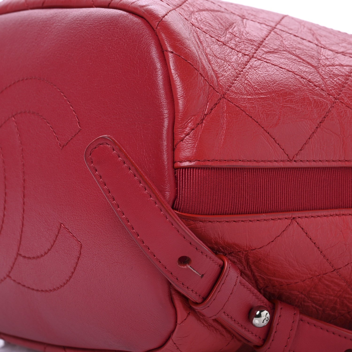 Crumpled Grained Calfskin Quilted Backpack Red