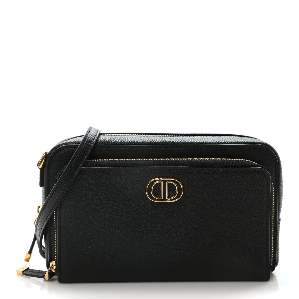 Grained Calfskin Caro Double Pouch Black