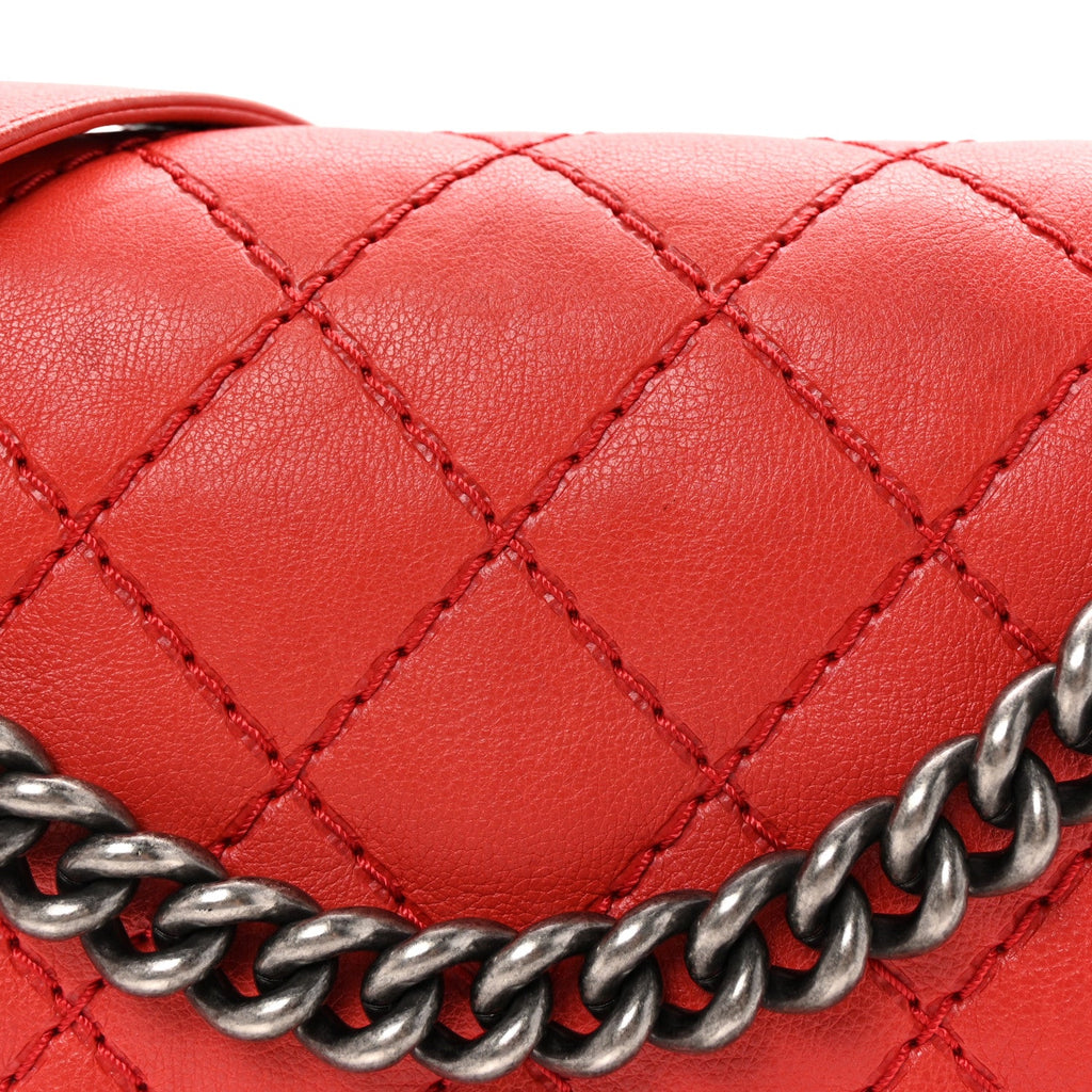 Calfskin Double Stitch New Medium Boy Flap Red