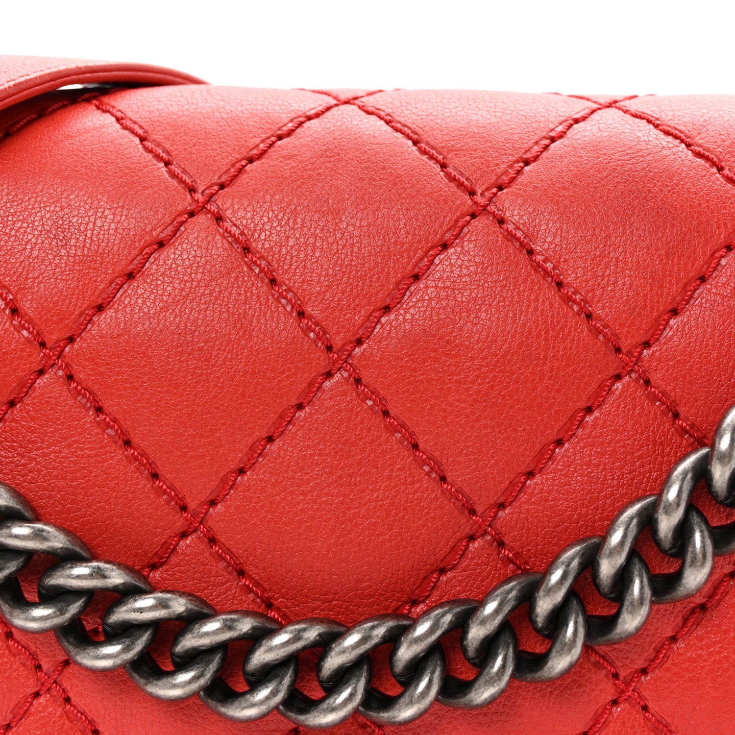 Calfskin Double Stitch New Medium Boy Flap Red