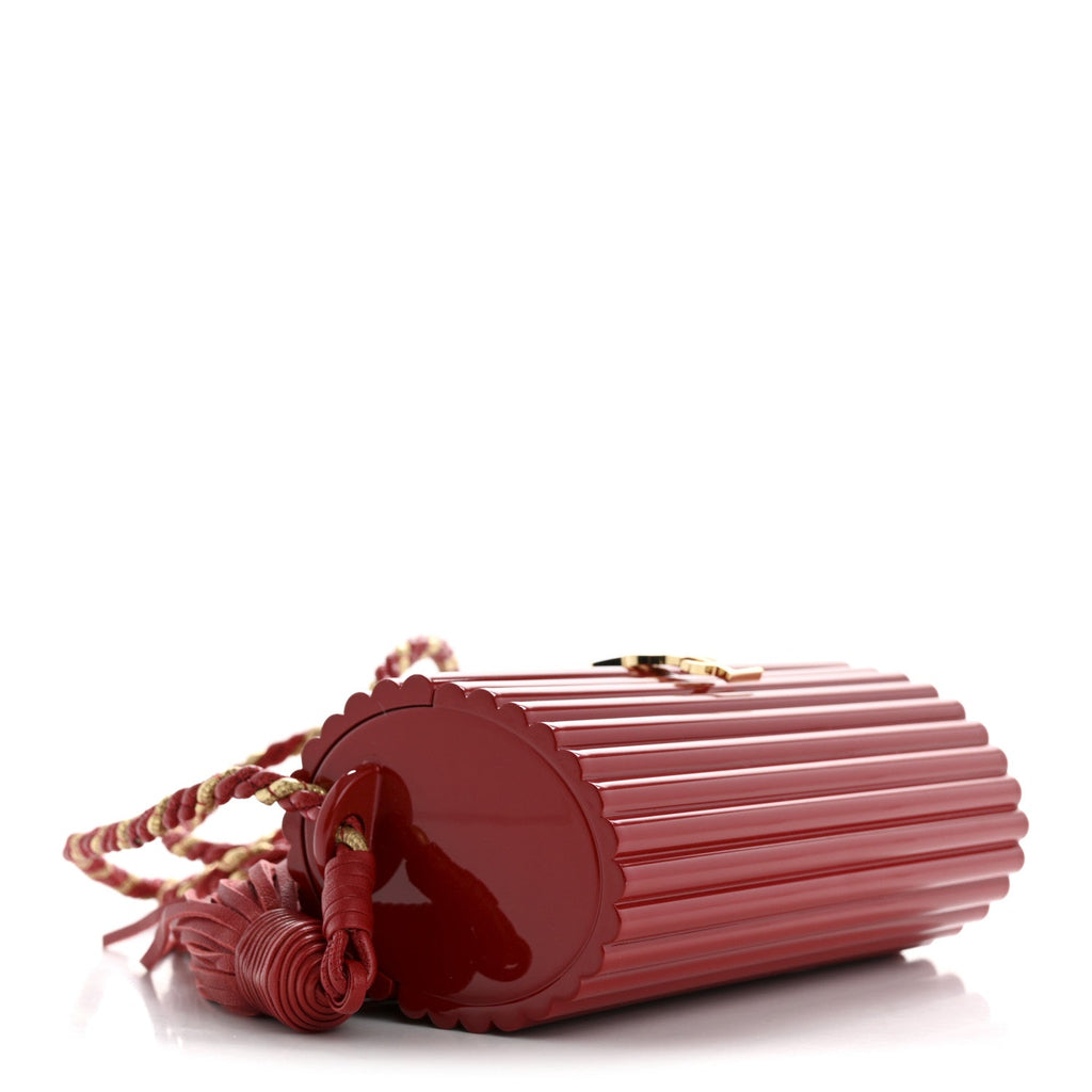 Ribbed Plexiglass Lambskin Fringe Monogram Opium Box Bag Red