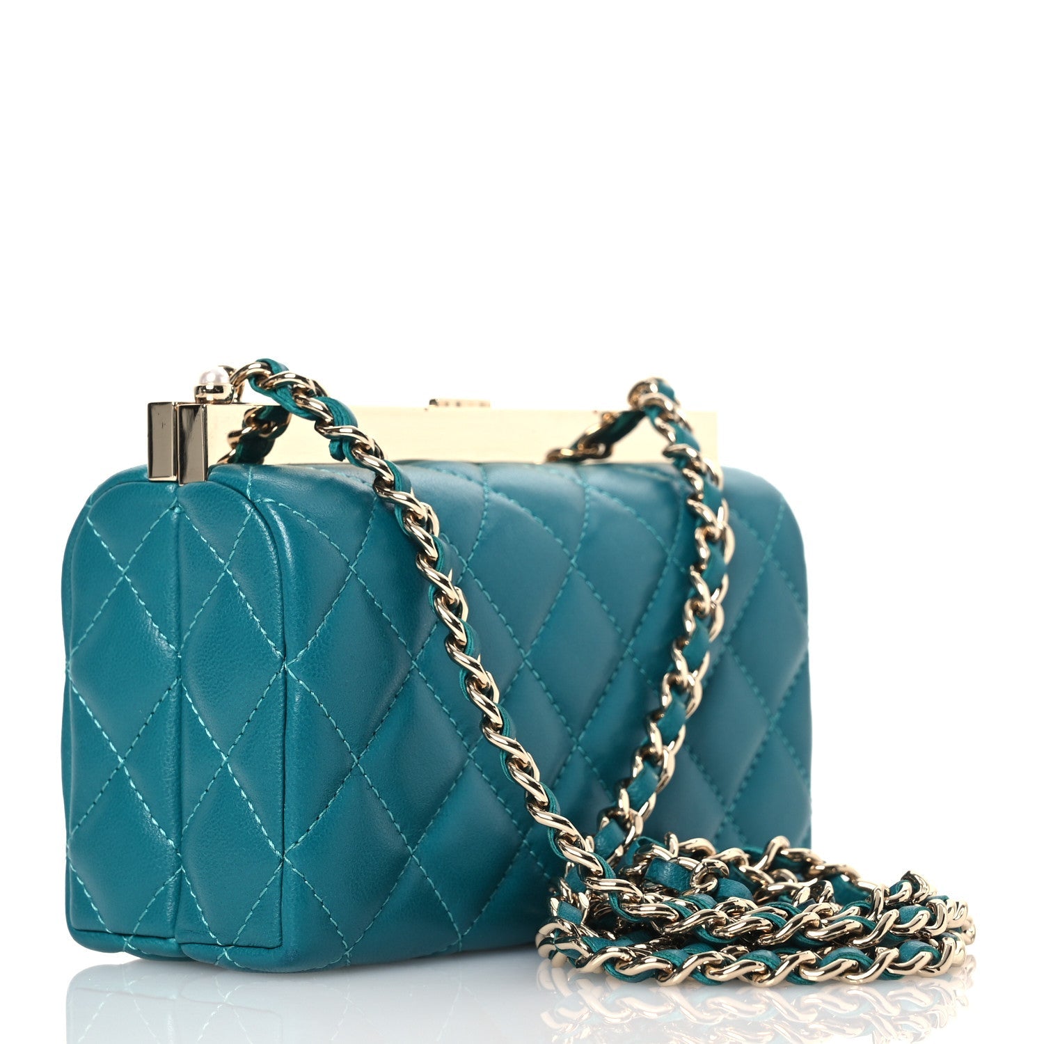 Lambskin Quilted Pearl CC Vanity Case Green