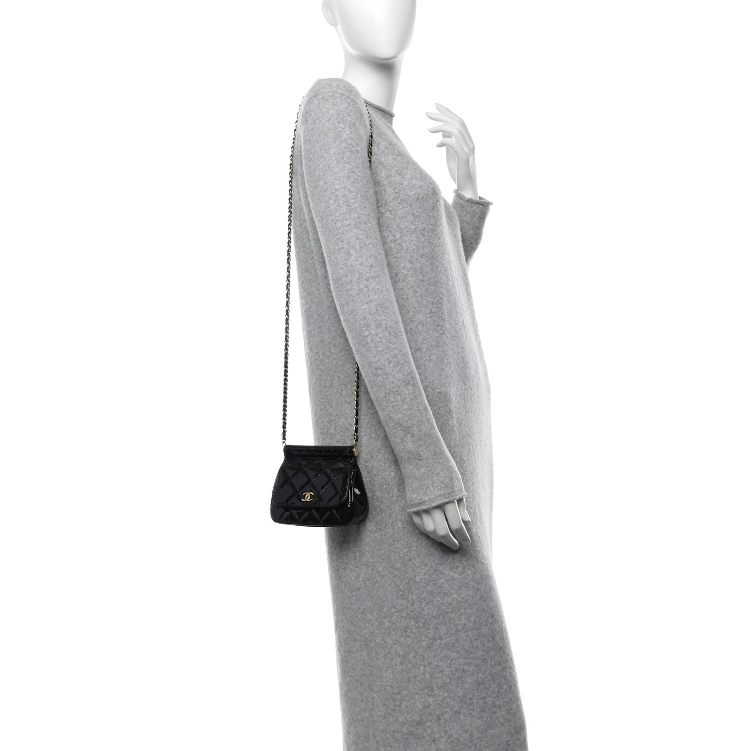 Patent Quilted Frame Clutch Flap With Chain Black