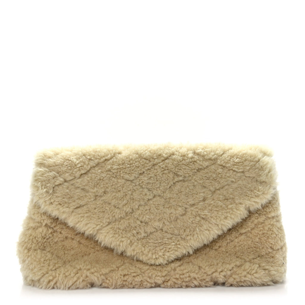 Shearling Lambskin Quilted Sade Puffer Envelope Clutch Natural Beige