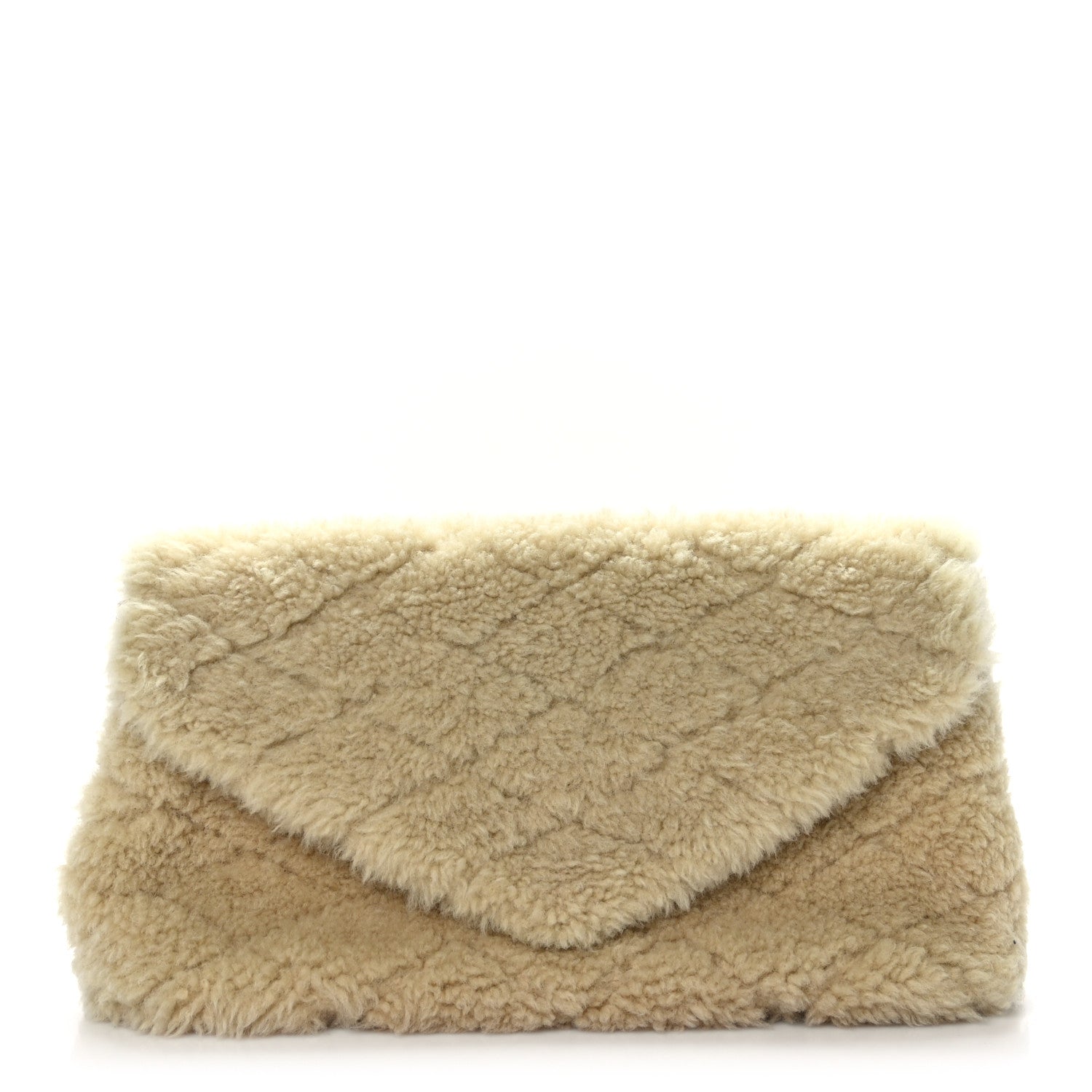 Shearling Lambskin Quilted Sade Puffer Envelope Clutch Natural Beige