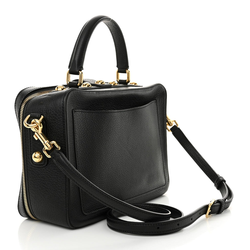 Drummed Calfskin Rosaria Shoulder Bag Black