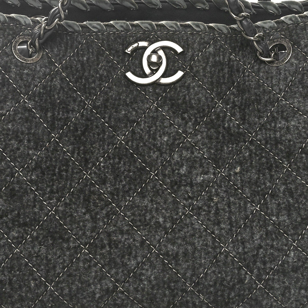 Wool Felt Quilted Large Shopping Tote Grey