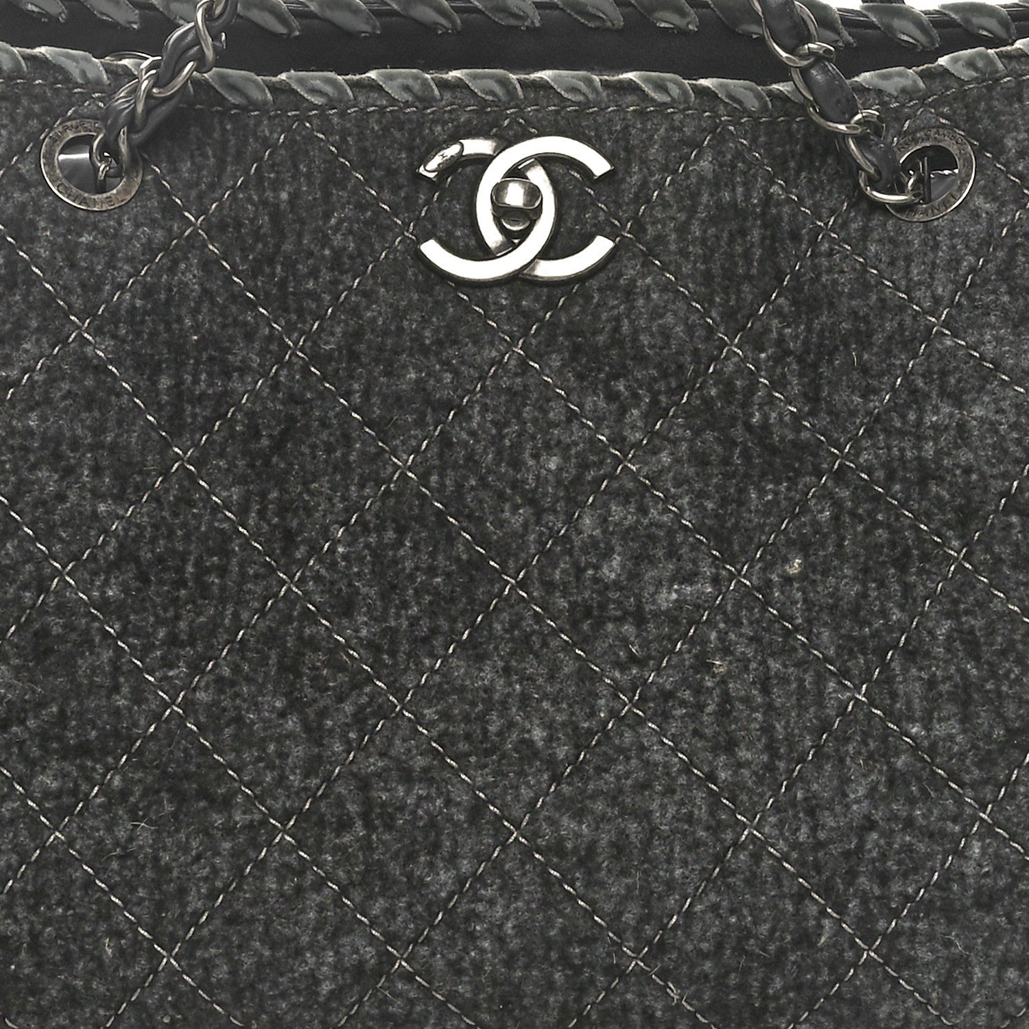 Wool Felt Quilted Large Shopping Tote Grey
