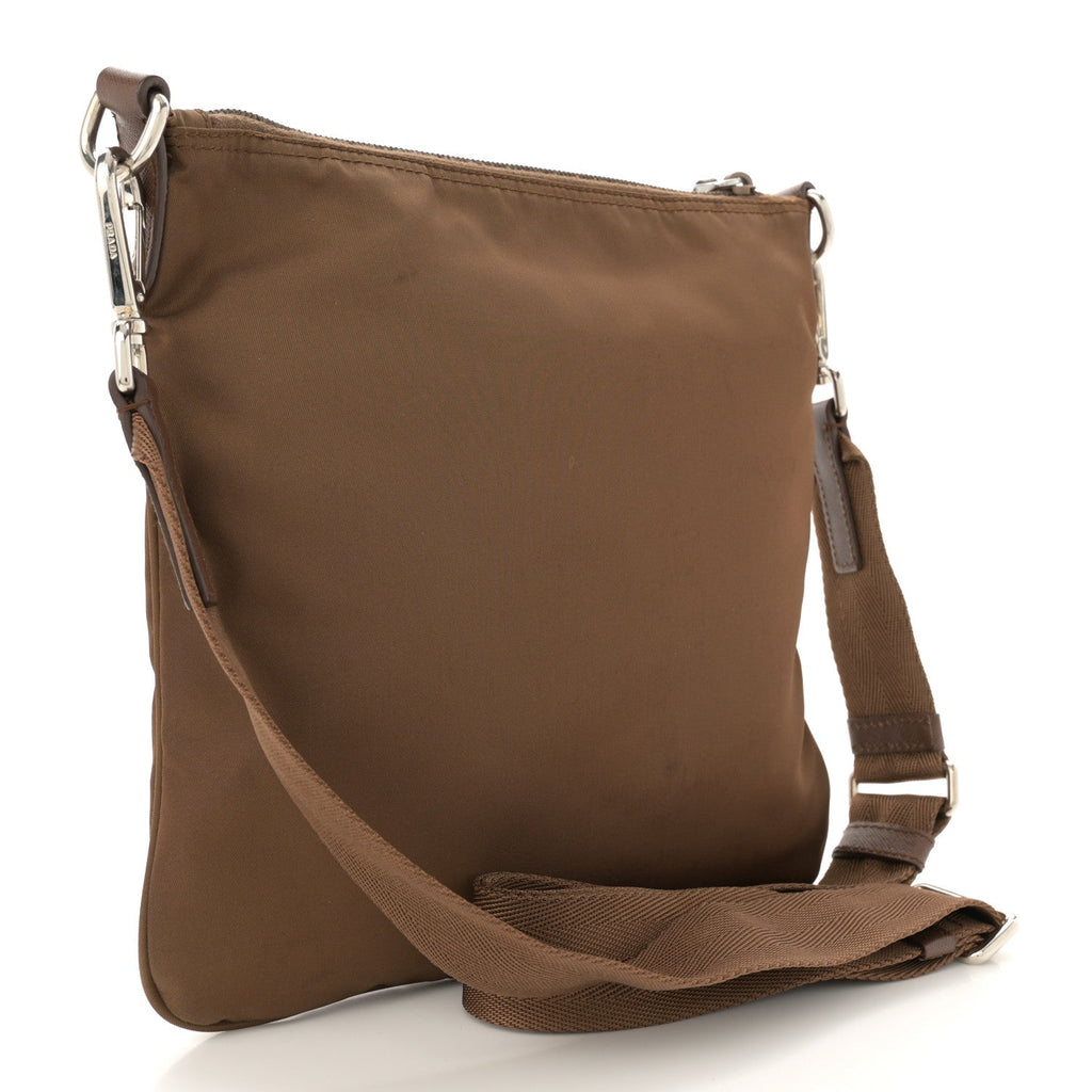 Tessuto Nylon Saffiano Flat Messenger Bag Brown