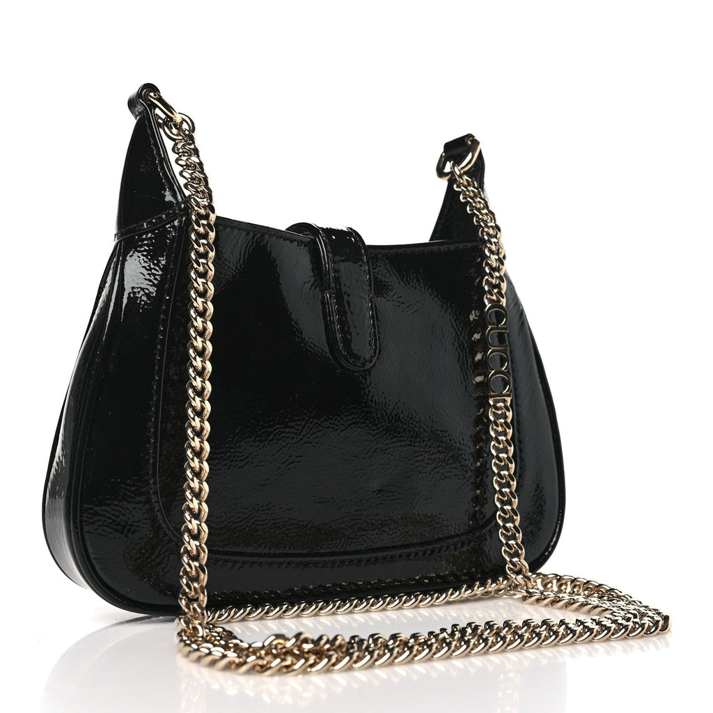 Crinkled Patent Mini Jackie Notte Bag Black