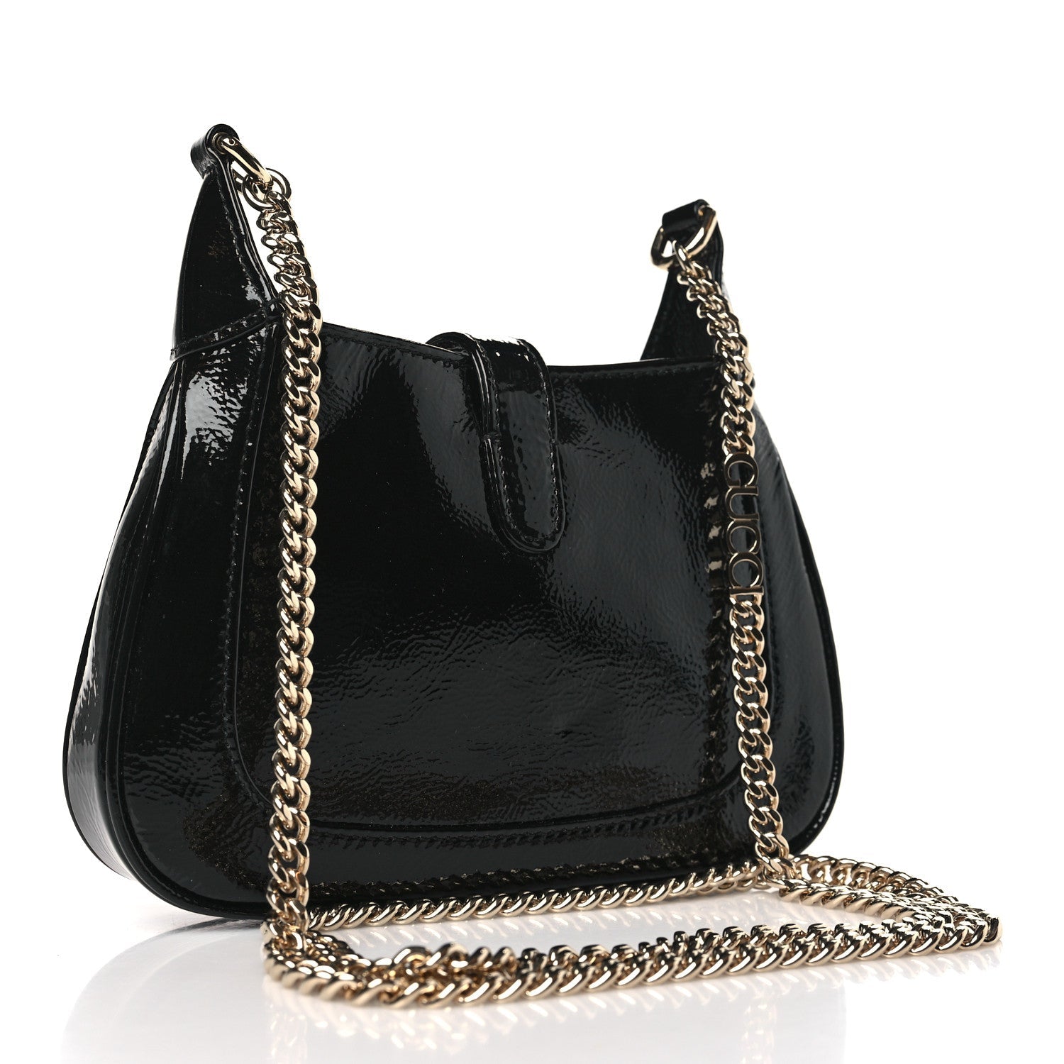 Crinkled Patent Mini Jackie Notte Bag Black