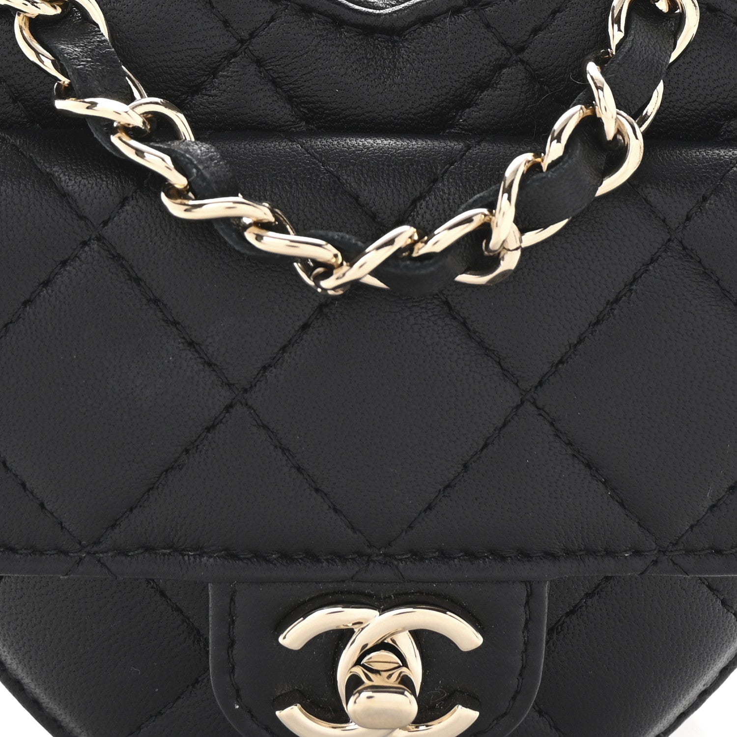 Lambskin Quilted CC In Love Heart Waist Belt Bag With Chain Black