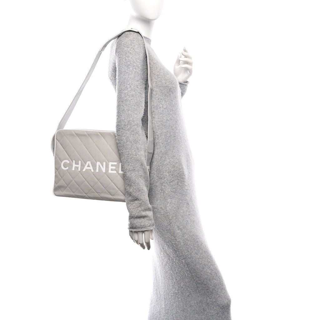 Canvas Quilted Sport Shoulder Bag Grey White