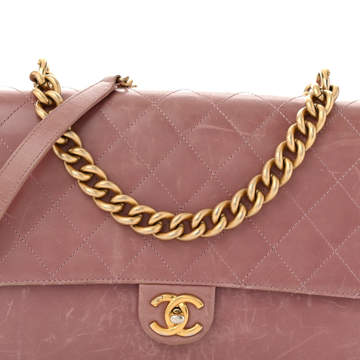 Calfskin Quilted Straight Lined Flap Purple