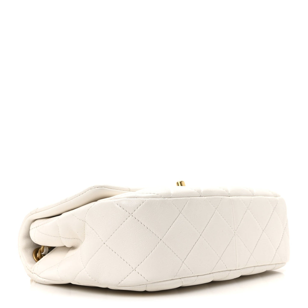 Lambskin Quilted Small Enamel Logo Chain Flap White