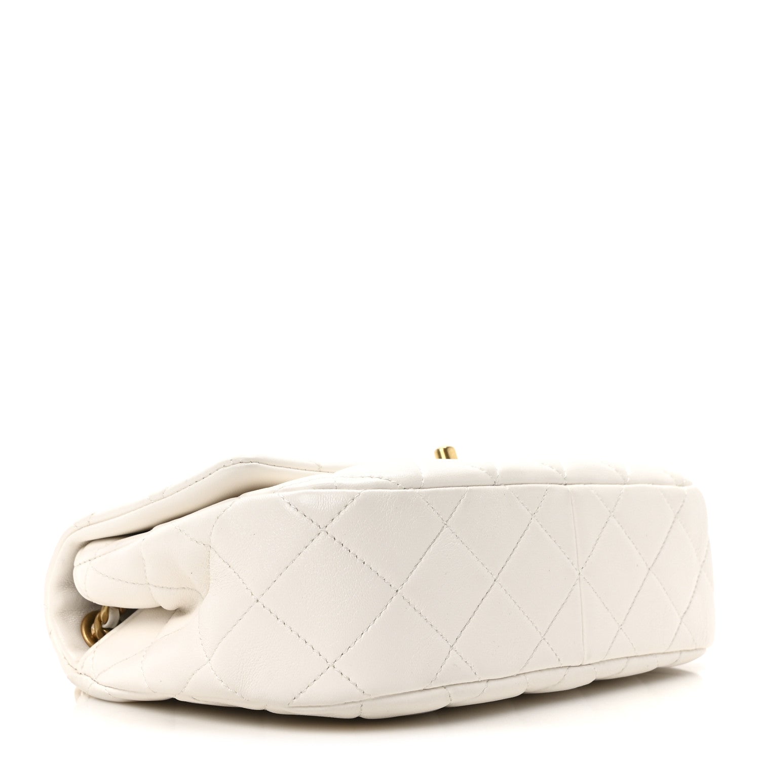 Lambskin Quilted Small Enamel Logo Chain Flap White