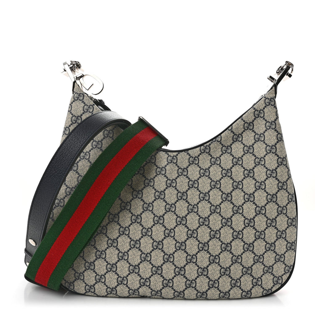 GG Supreme Monogram Textured Calfskin Web Large Attache Shoulder Bag Beige Blue