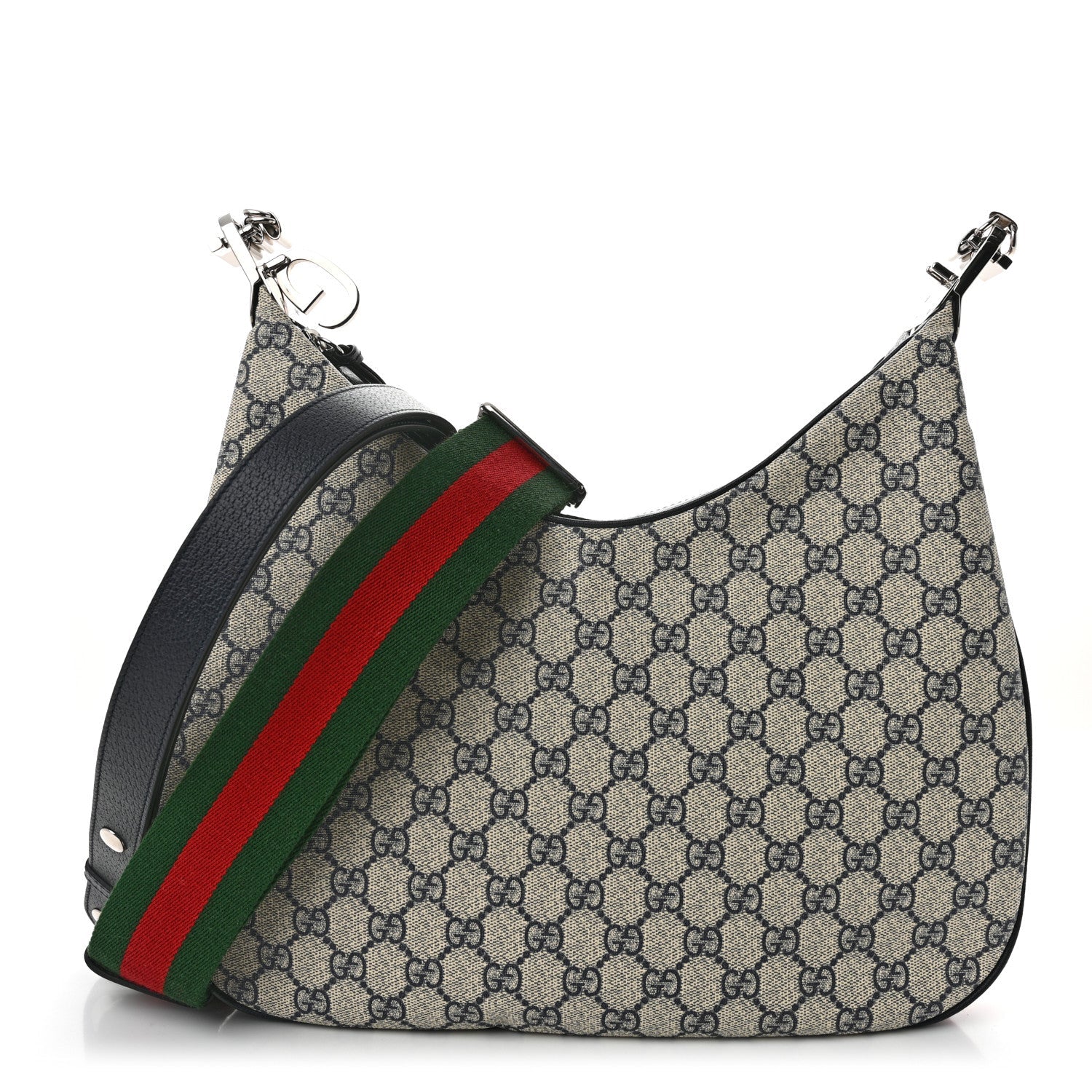 GG Supreme Monogram Textured Calfskin Web Large Attache Shoulder Bag Beige Blue
