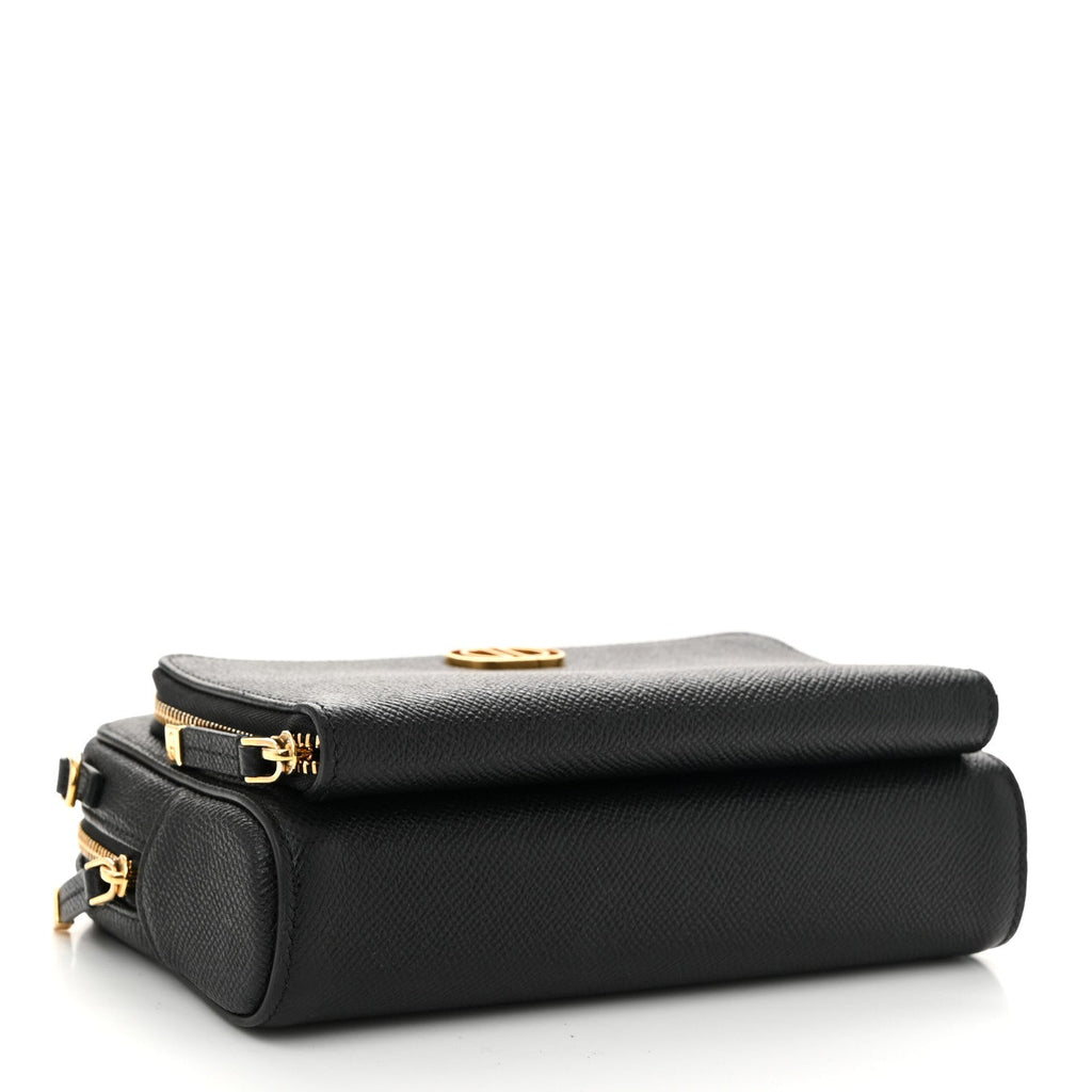 Grained Calfskin Caro Double Pouch Black