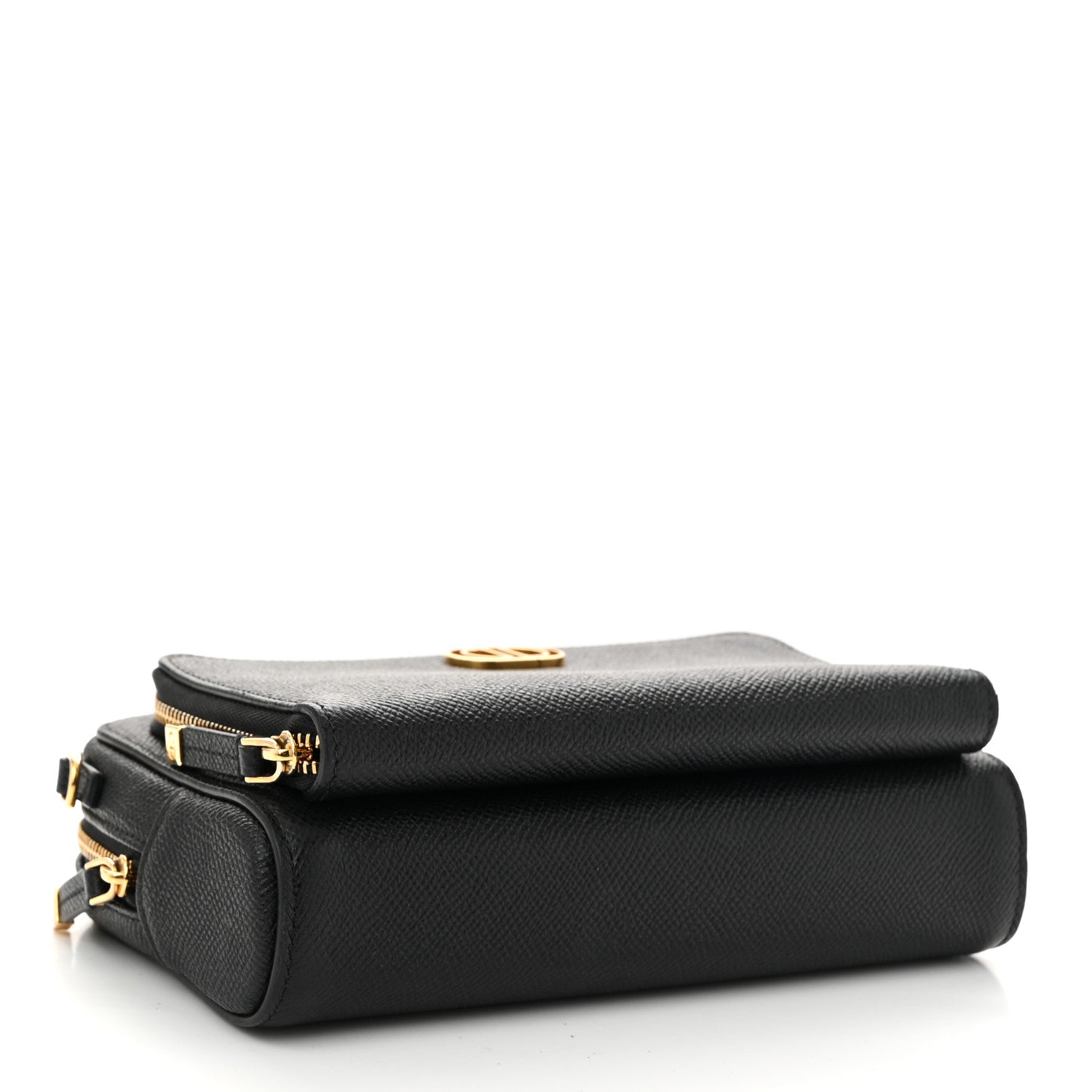 Grained Calfskin Caro Double Pouch Black
