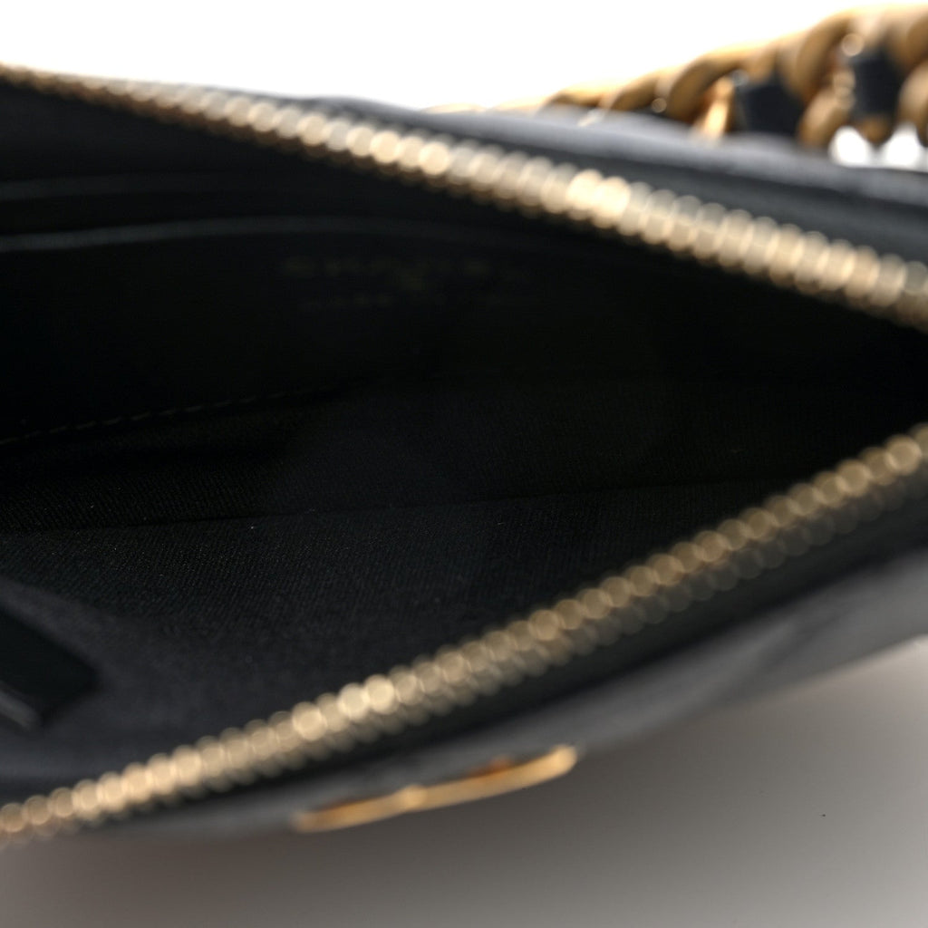 Shiny Crumbled Lambskin Quilted Round Small CC Hobo Black
