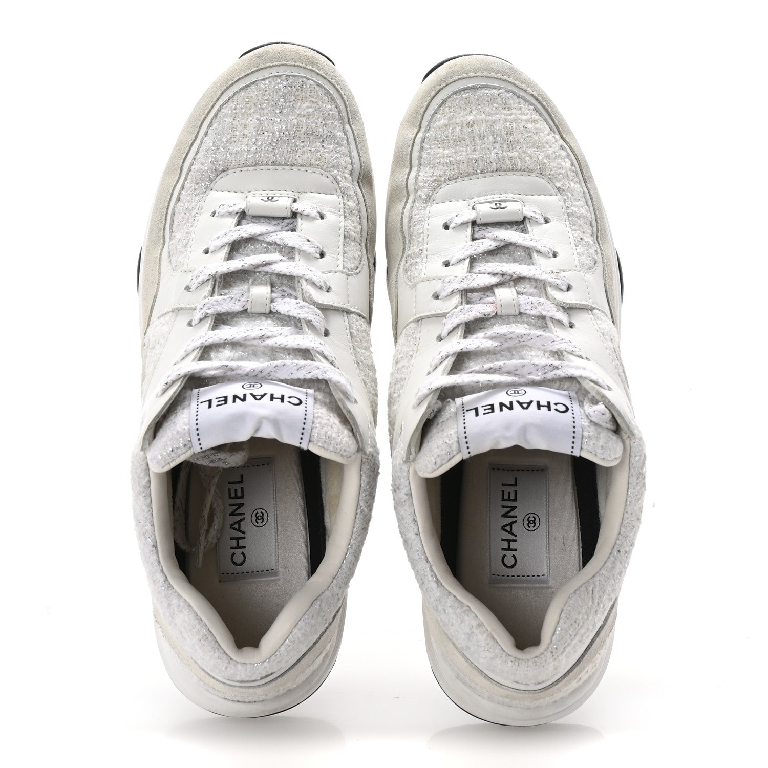 Painted Iridescent Cotton Tweed Suede Womens CC Sneakers 41 White Silver Multicolor