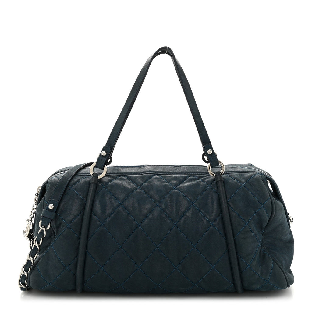 Iridescent Calfskin Quilted Relax CC Bowler Blue
