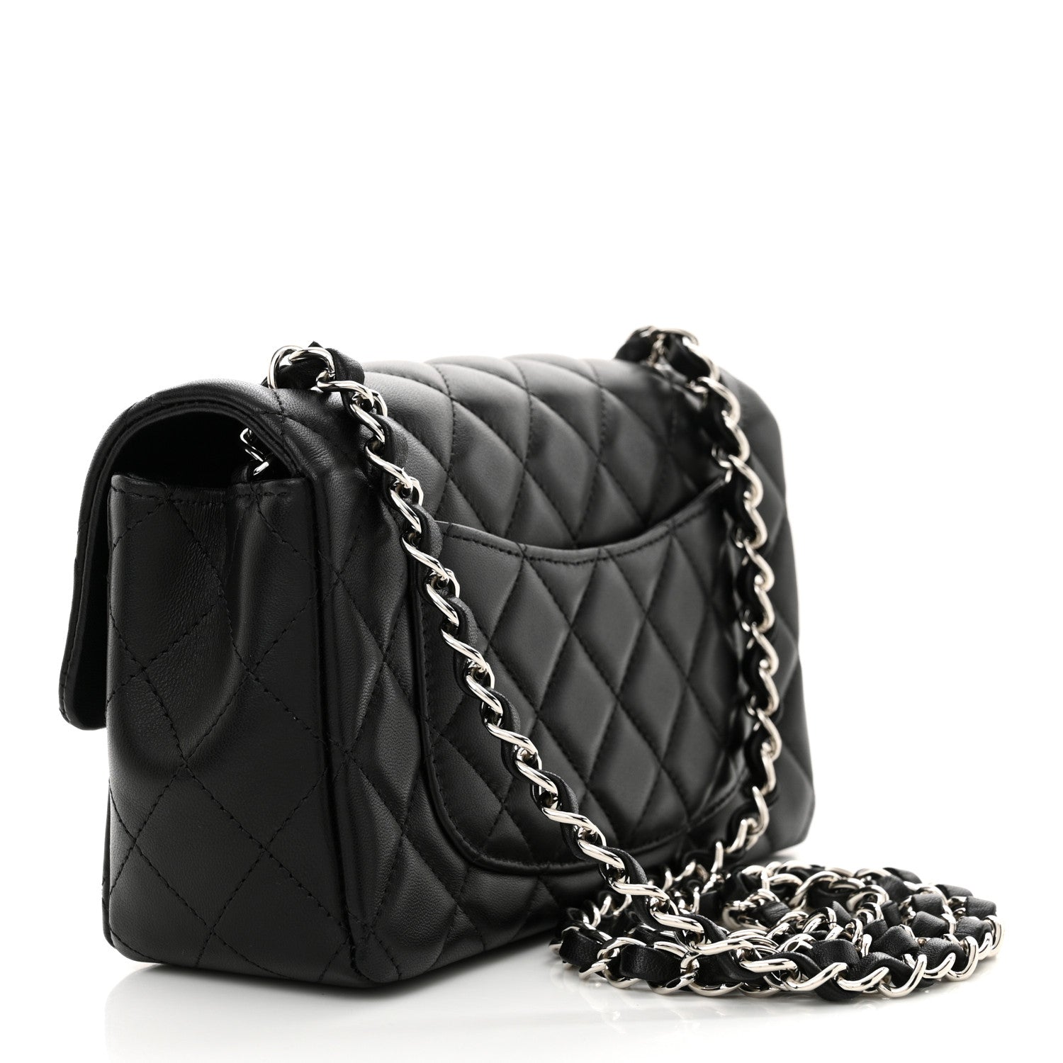 Lambskin Quilted Mini Rectangular Flap Black