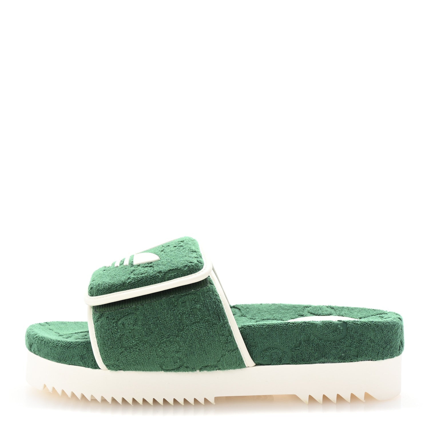 X ADIDAS Terry Cloth Trefoil GG Monogram Mens Platform Sandals 43 Green