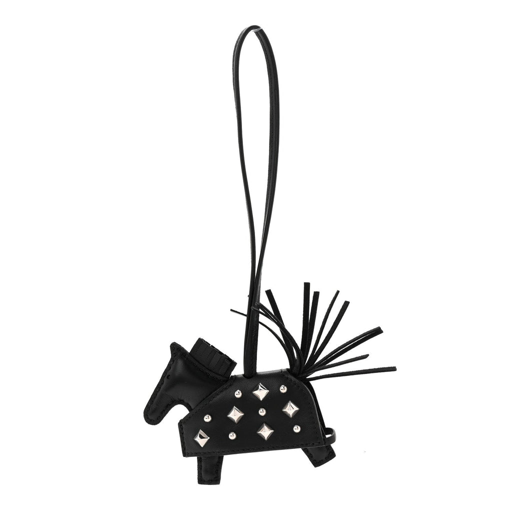 Milo Lambskin Studded Grigri Rodeo Robeo Rock Horse Bag Charm PM Black
