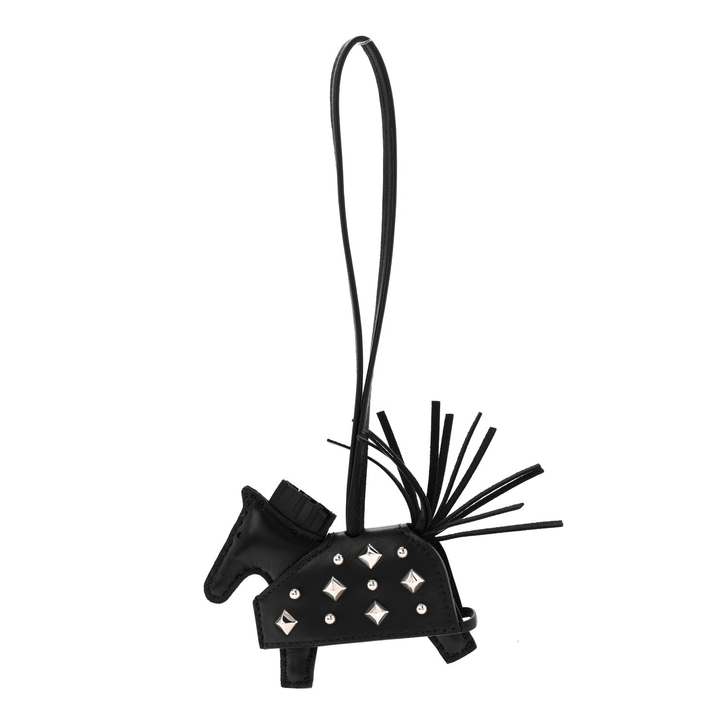Milo Lambskin Studded Grigri Rodeo Robeo Rock Horse Bag Charm PM Black