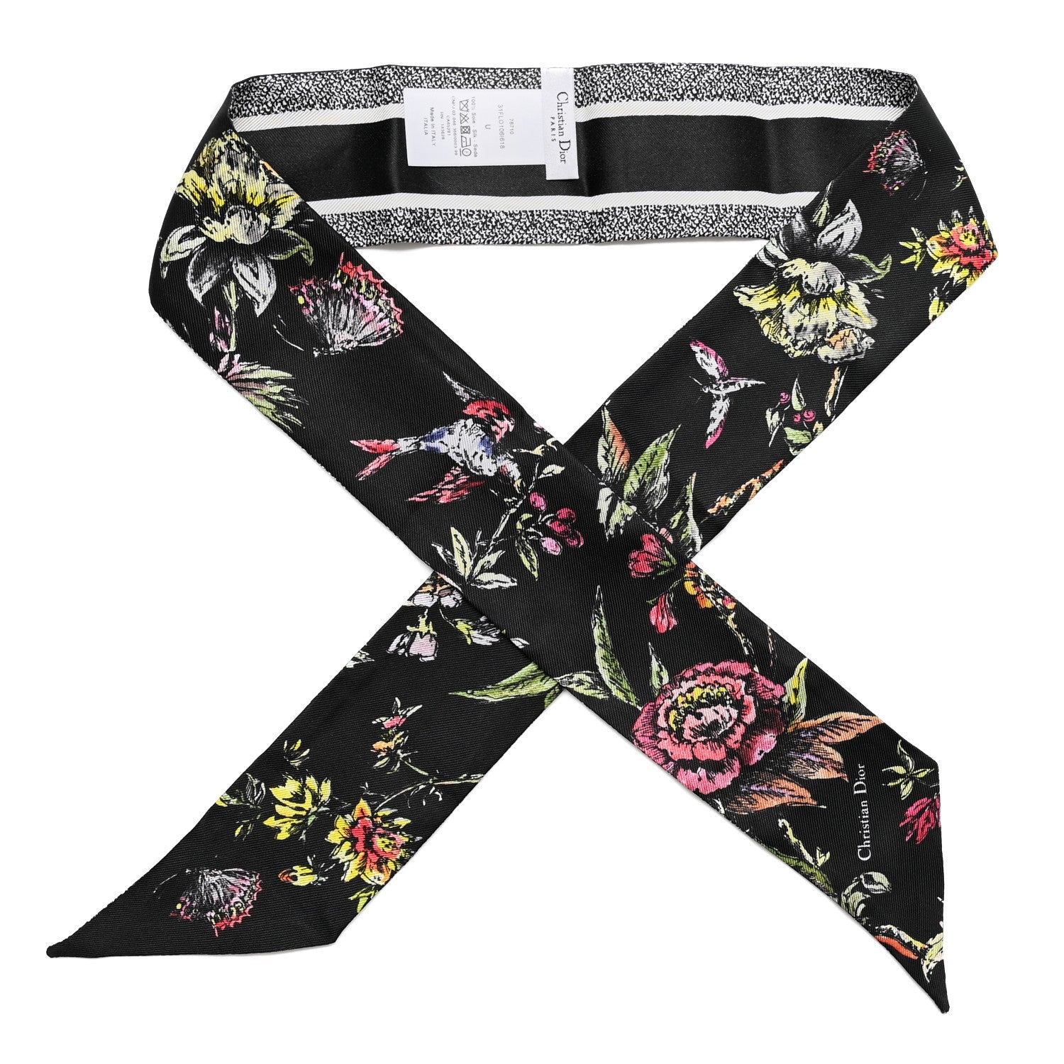 Silk Twill D-Floral Mitzah Scarf Black Multicolor